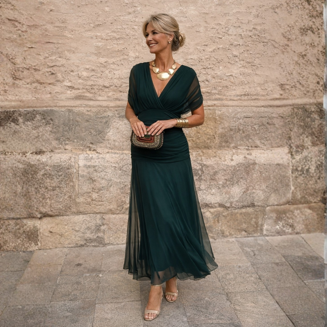 Overlay Ruched Maxi Dress