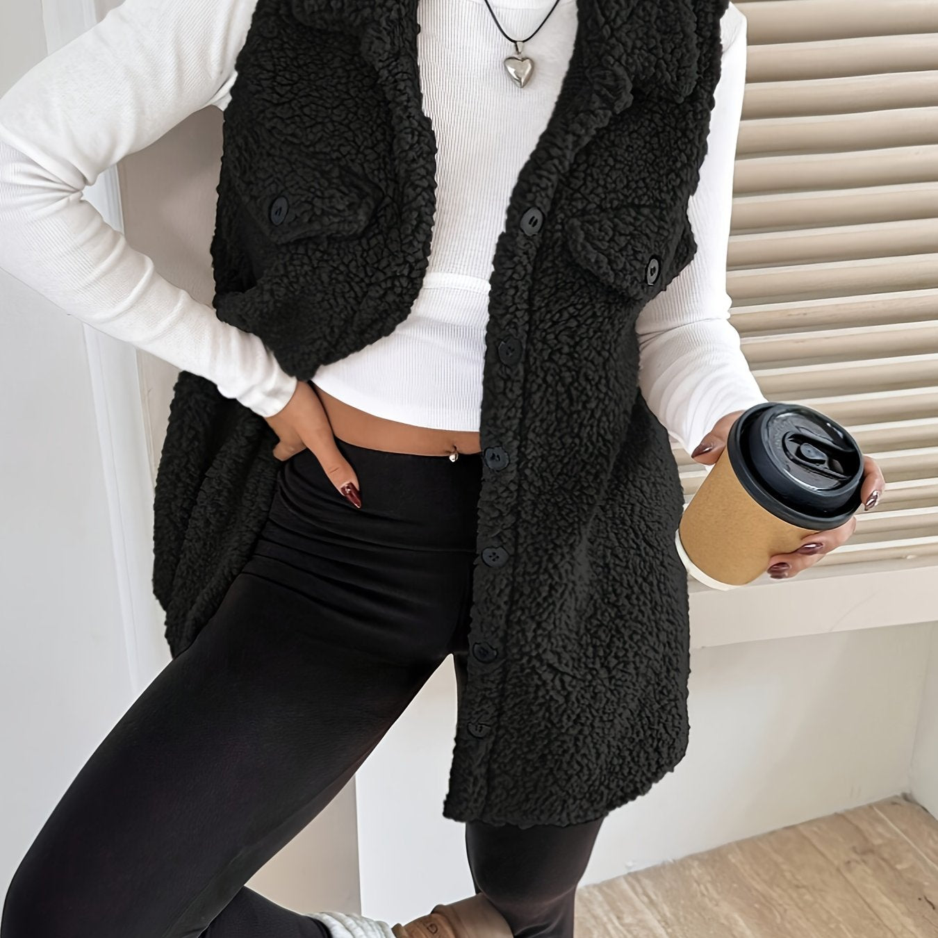 Ava™ | Sherpa Button-Front Longline Blazer