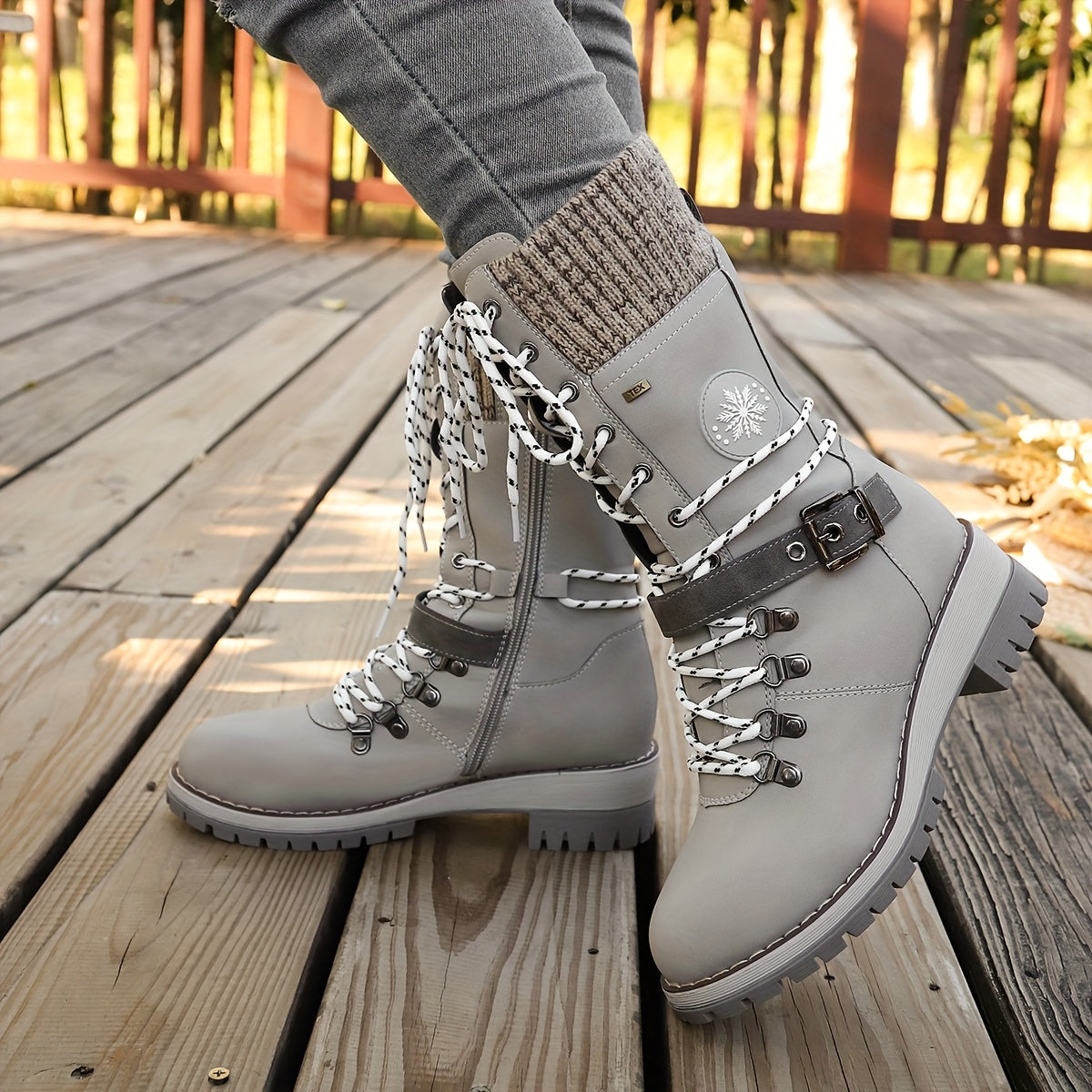 Cordelia™ | Knit-cuff buckle-strapped lace-up hiking boots