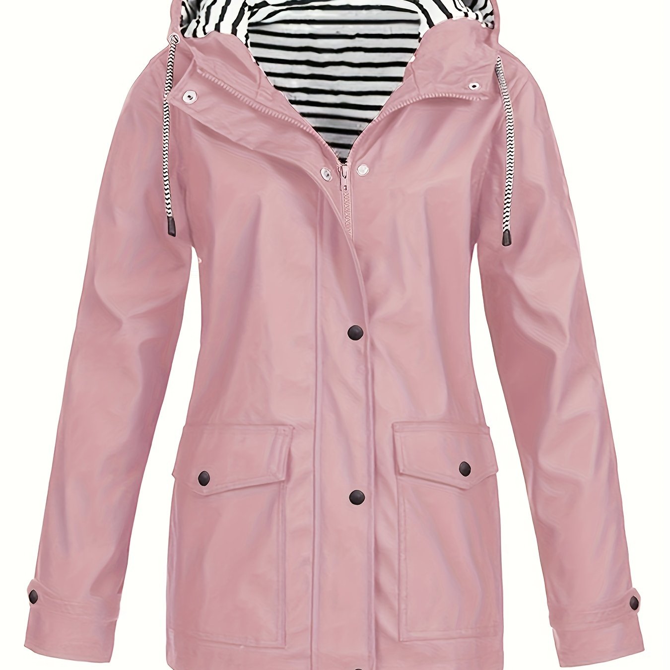 Zelda™ | Striped-Lined Drawstring Hooded Rain Parka Jacket