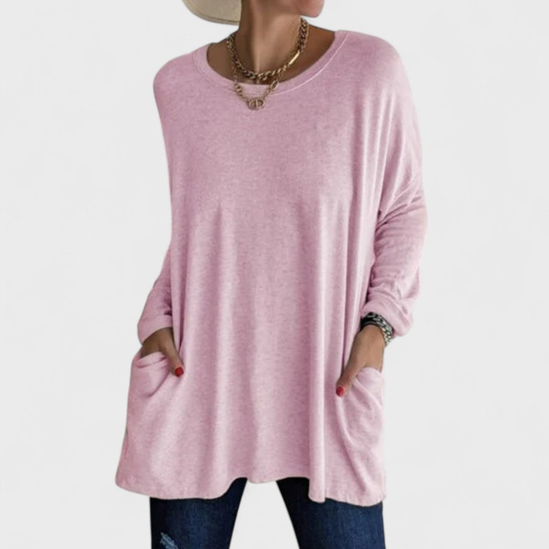 Miya™ | Oversized Pocket Long-Sleeve Tunic Top