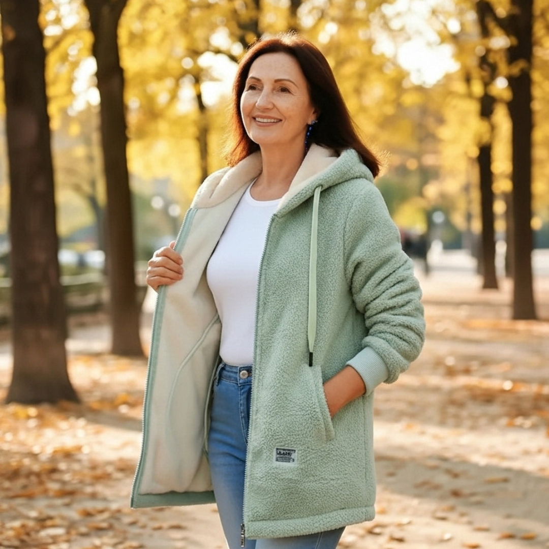 Rima™ | Zip-Front Drawstring Hooded Teddy Coat