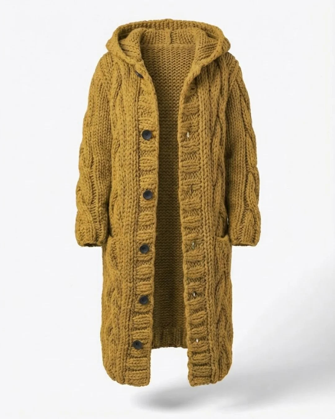 Fancytech™ | Chunky Cable-Knit Hooded Long Coat