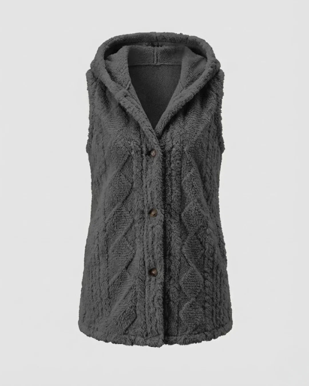 Laetitia™ | Hooded Textured Buttoned Sleeveless Vest