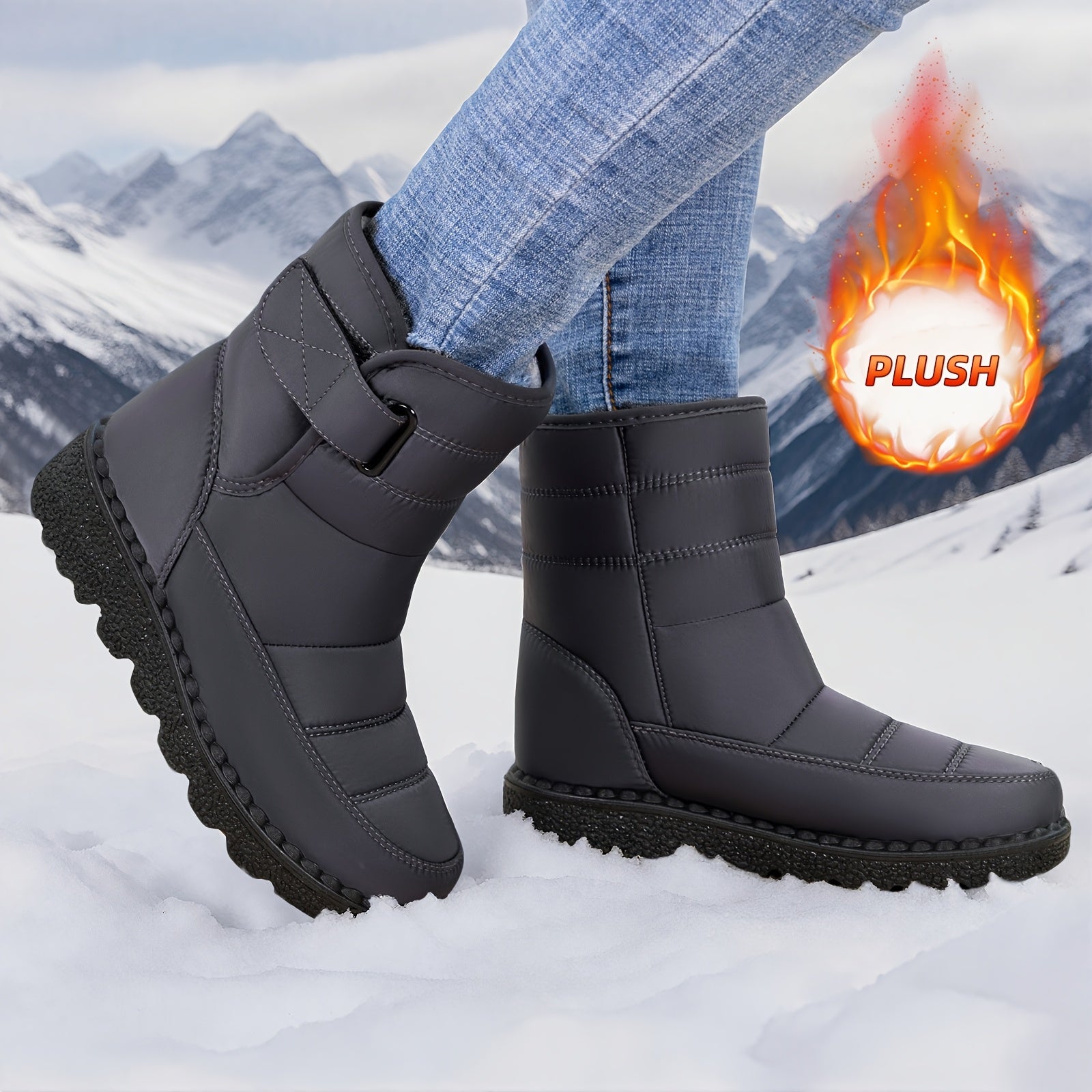 Oksana™ | Quilted hook-and-loop plush-lined snow boots