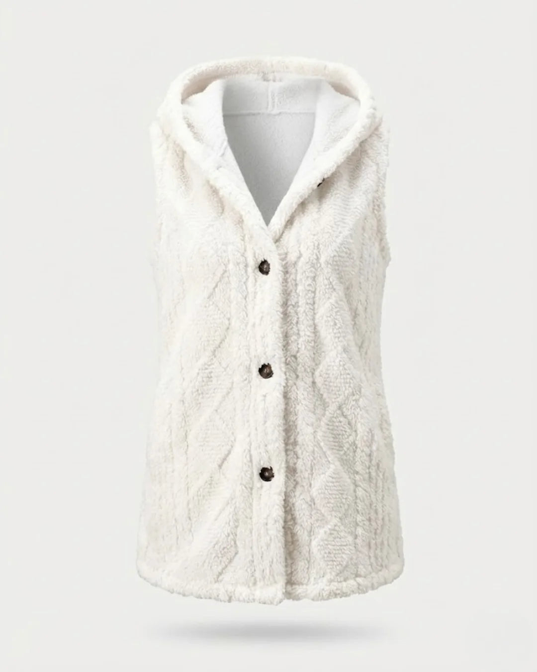 Laetitia™ | Hooded Textured Buttoned Sleeveless Vest