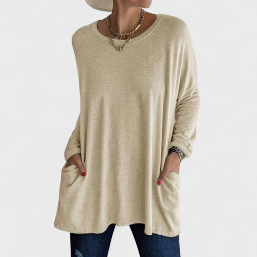Miya™ | Oversized Pocket Long-Sleeve Tunic Top
