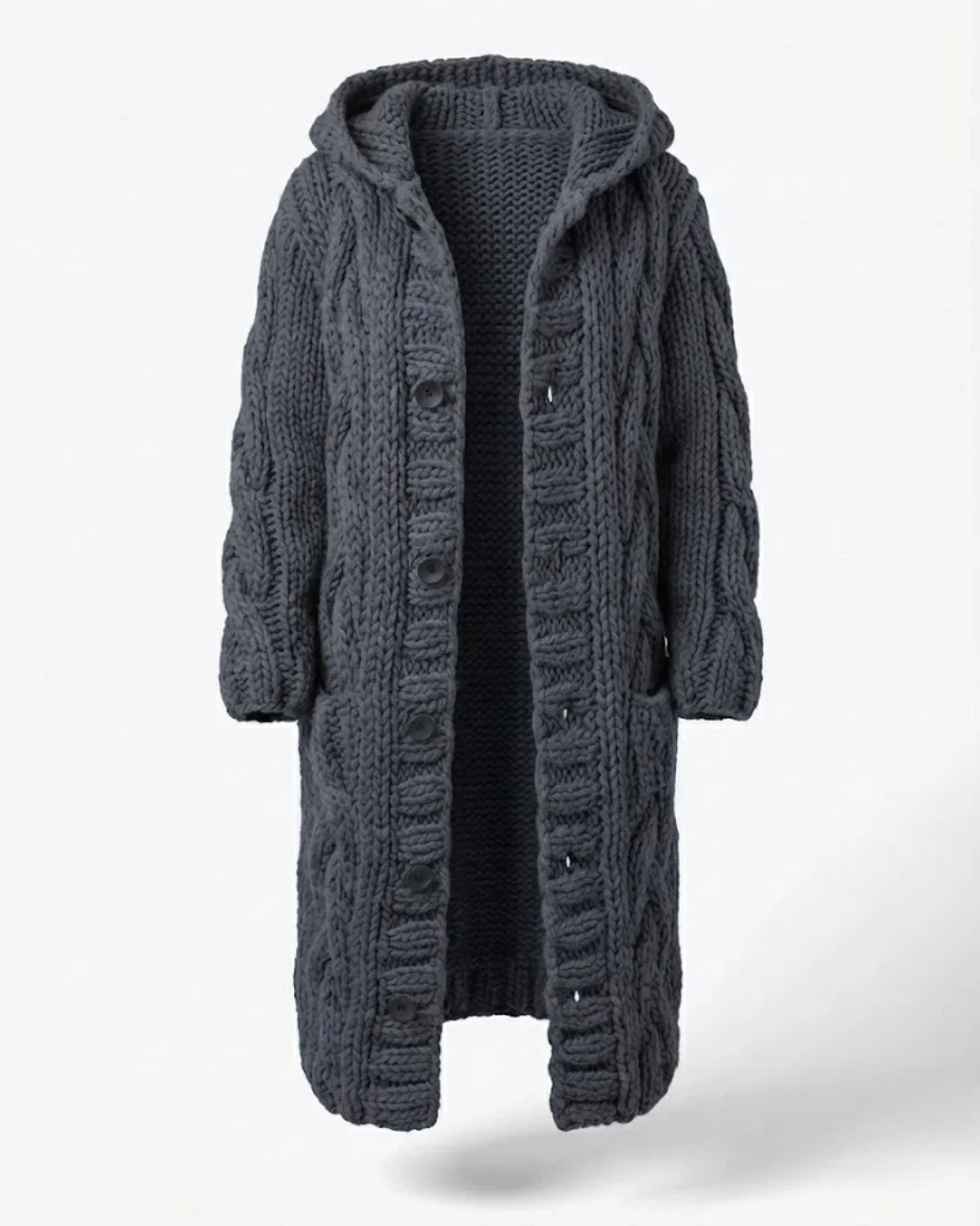 Fancytech™ | Chunky Cable-Knit Hooded Long Coat