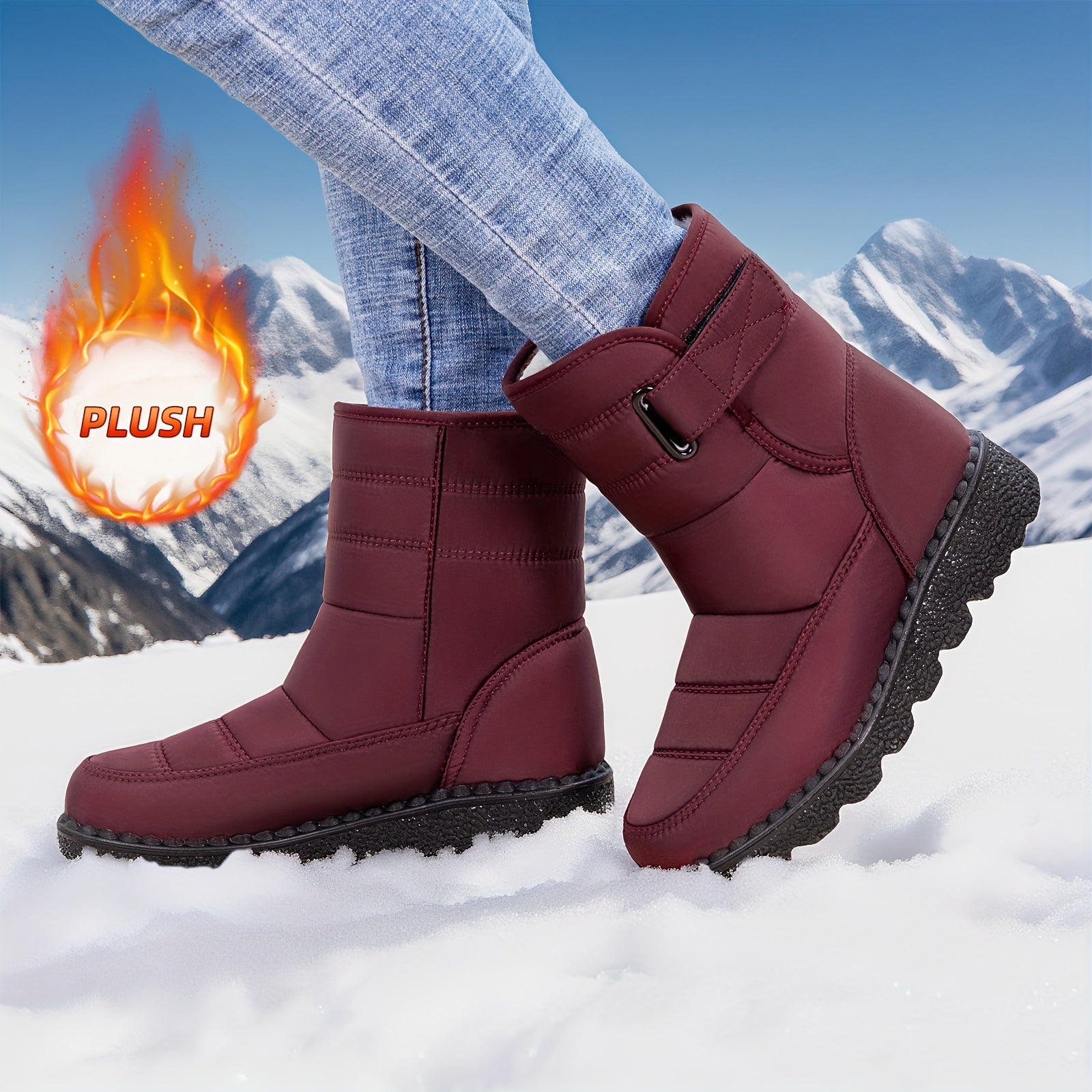 Oksana™ | Quilted hook-and-loop plush-lined snow boots