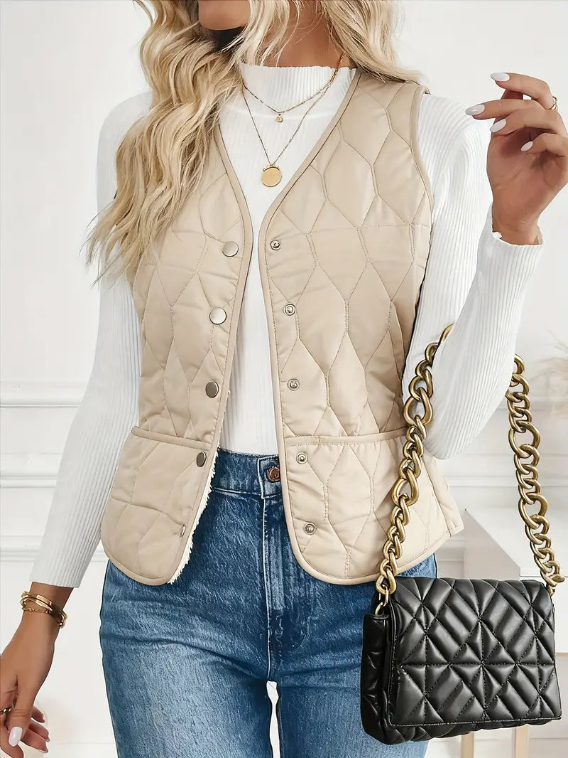 Cybele™ | Quilted sherpa-lined snap-front jacket
