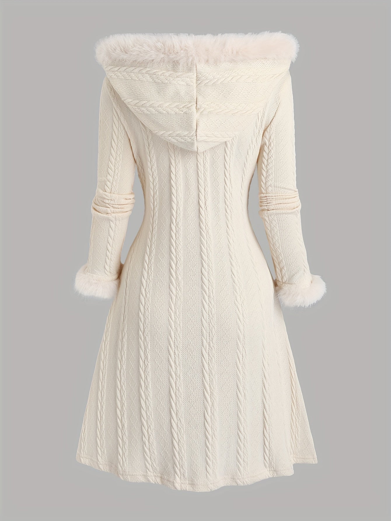 Tala™ | Cable-Knit Faux-Fur Trim Hooded Coat