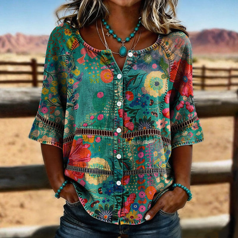 Boho Floral Button Blouse