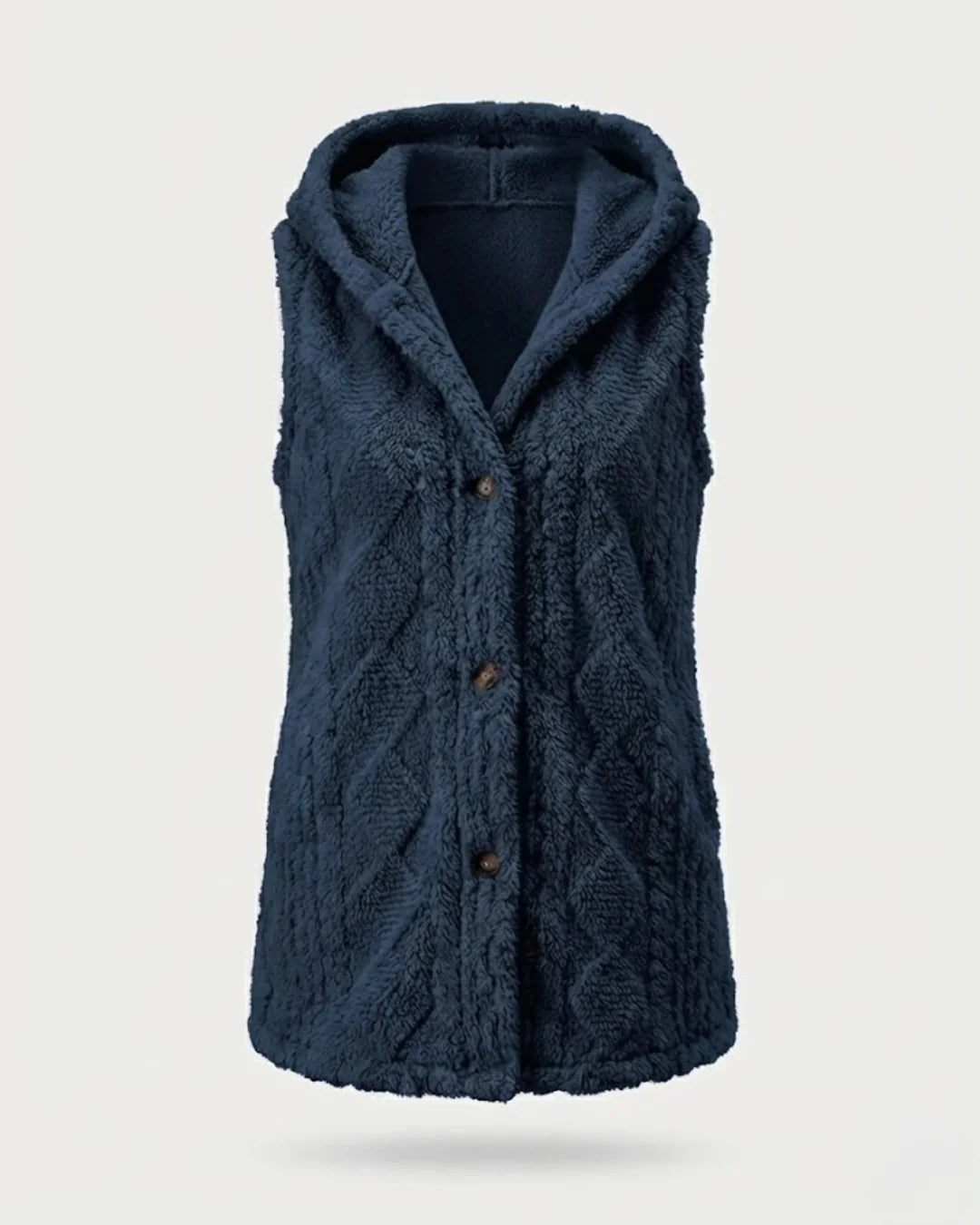 Laetitia™ | Hooded Textured Buttoned Sleeveless Vest