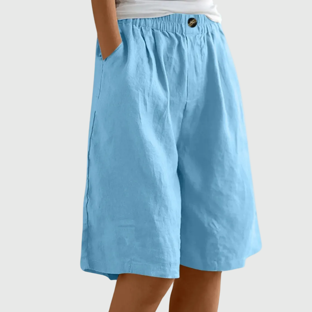 Elastic-Waist Casual Linen Bermuda Shorts