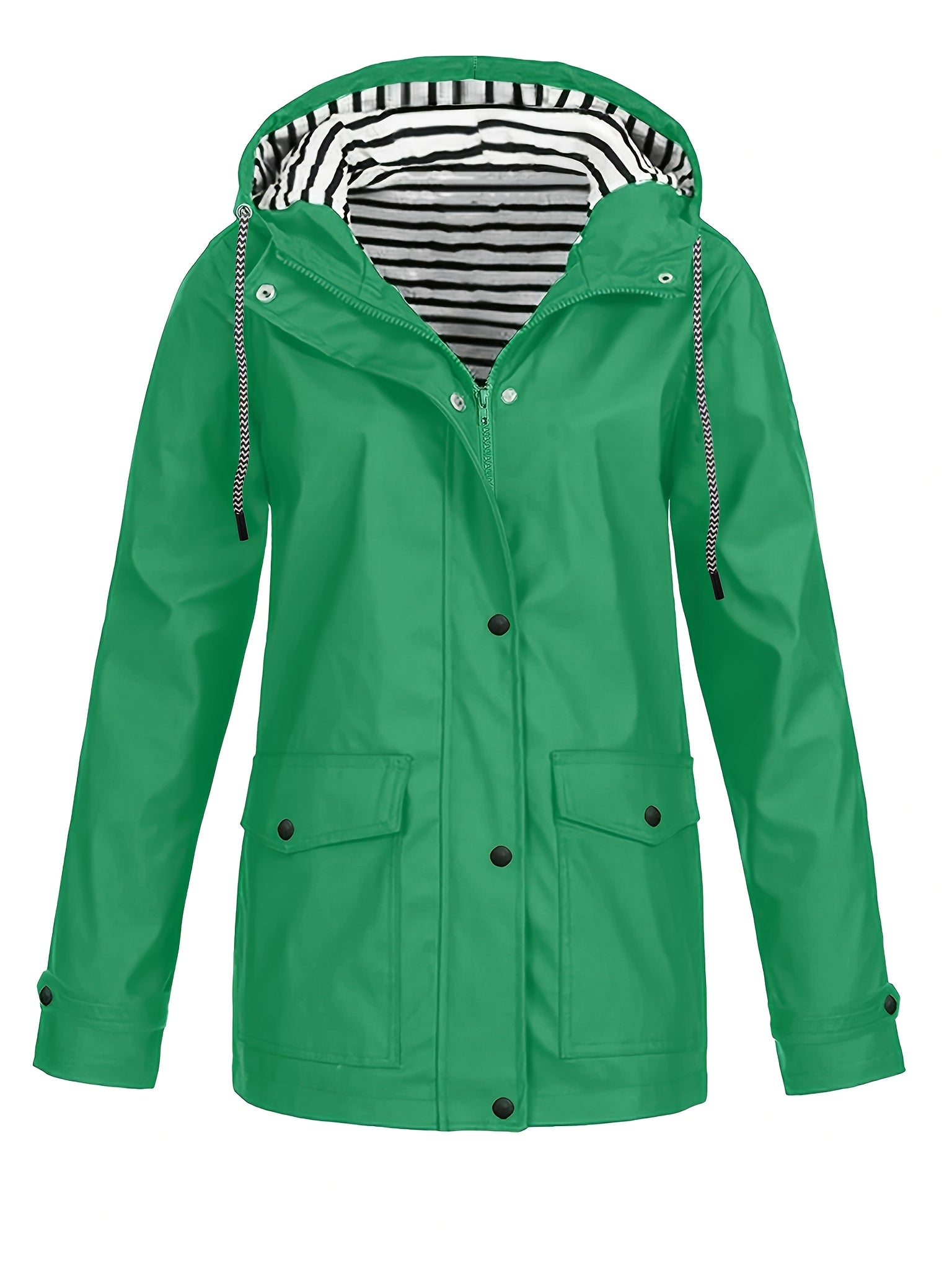 Zelda™ | Striped-Lined Drawstring Hooded Rain Parka Jacket