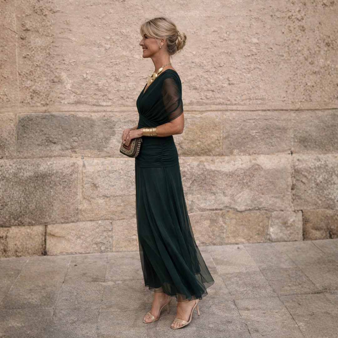 Overlay Ruched Maxi Dress