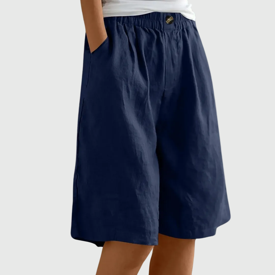 Elastic-Waist Casual Linen Bermuda Shorts