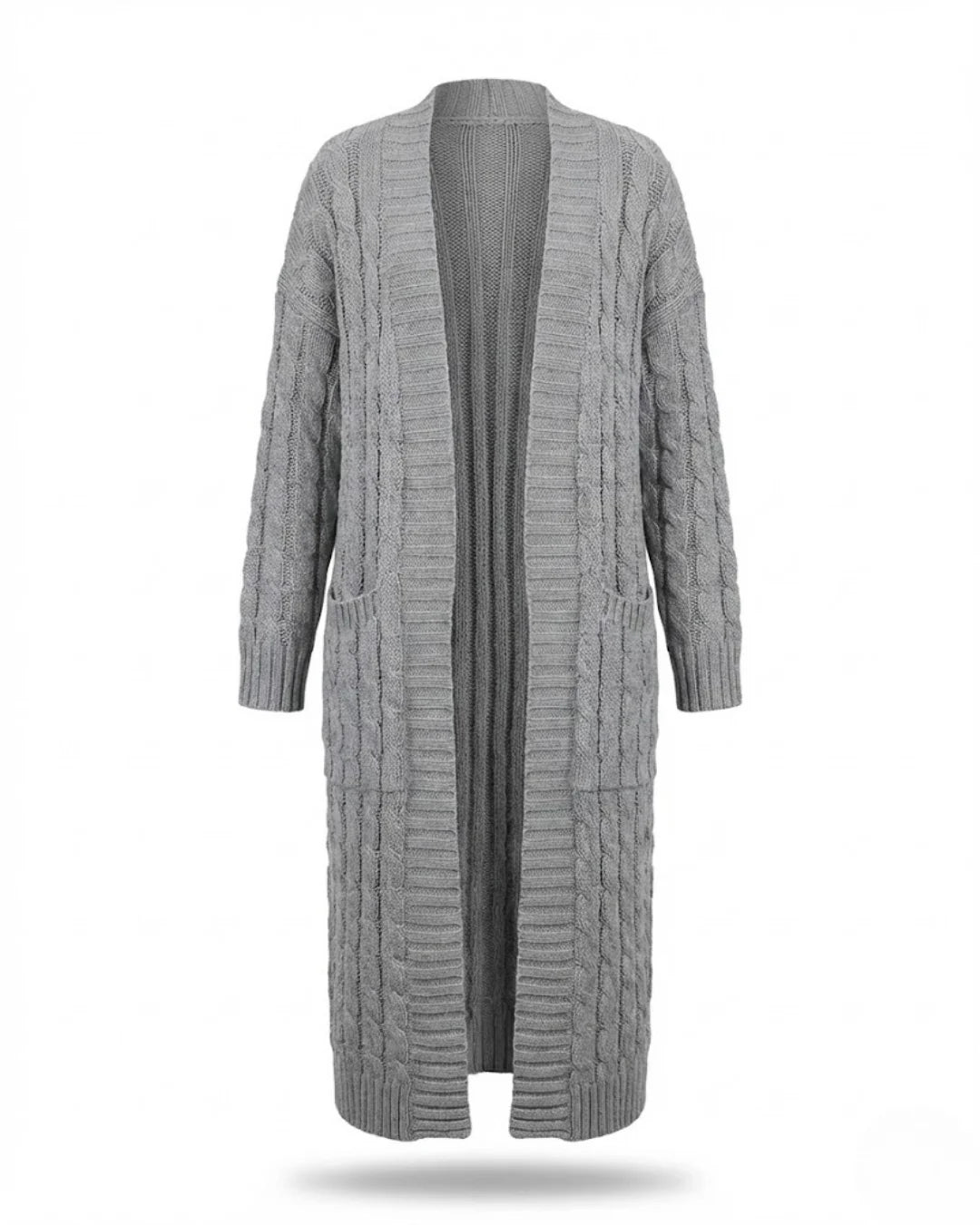 Indira™ | Extra-Long Cable-Knit Pocket Cardigan