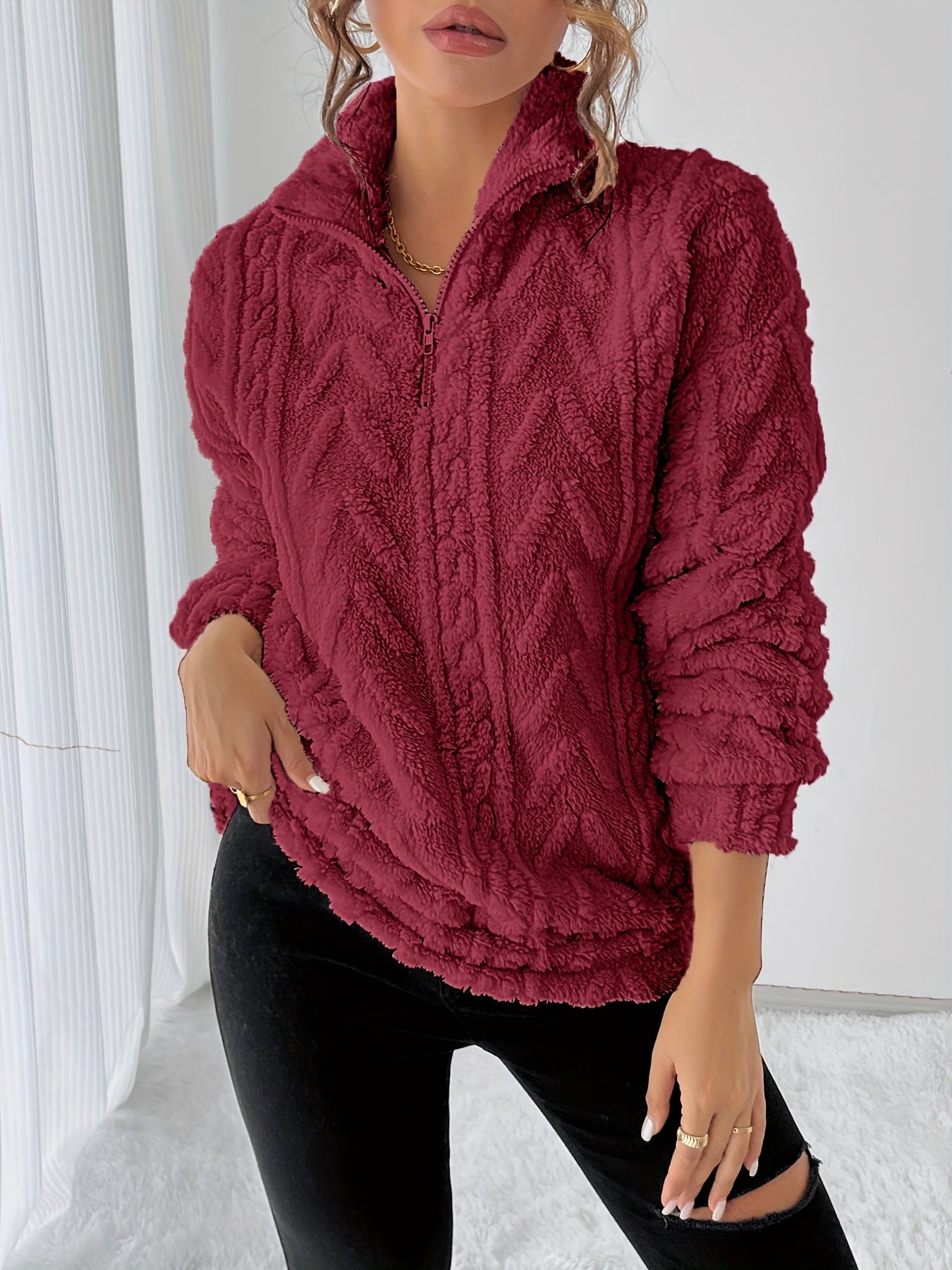 Charline™ | Textured Sherpa Half-Zip Pullover