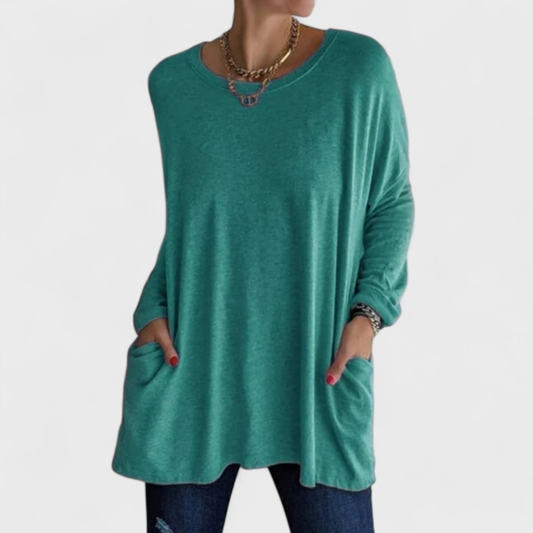 Miya™ | Oversized Pocket Long-Sleeve Tunic Top