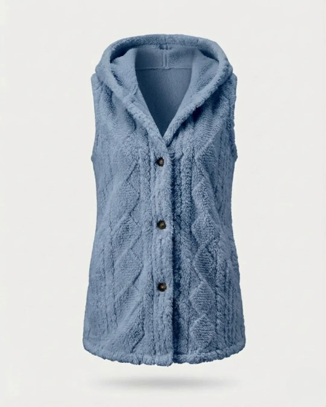 Laetitia™ | Hooded Textured Buttoned Sleeveless Vest