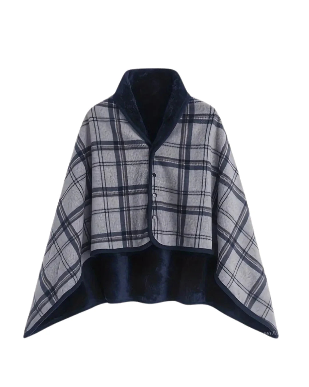 Steela™ | Plaid Fleece-Lined Buttoned Poncho Cape