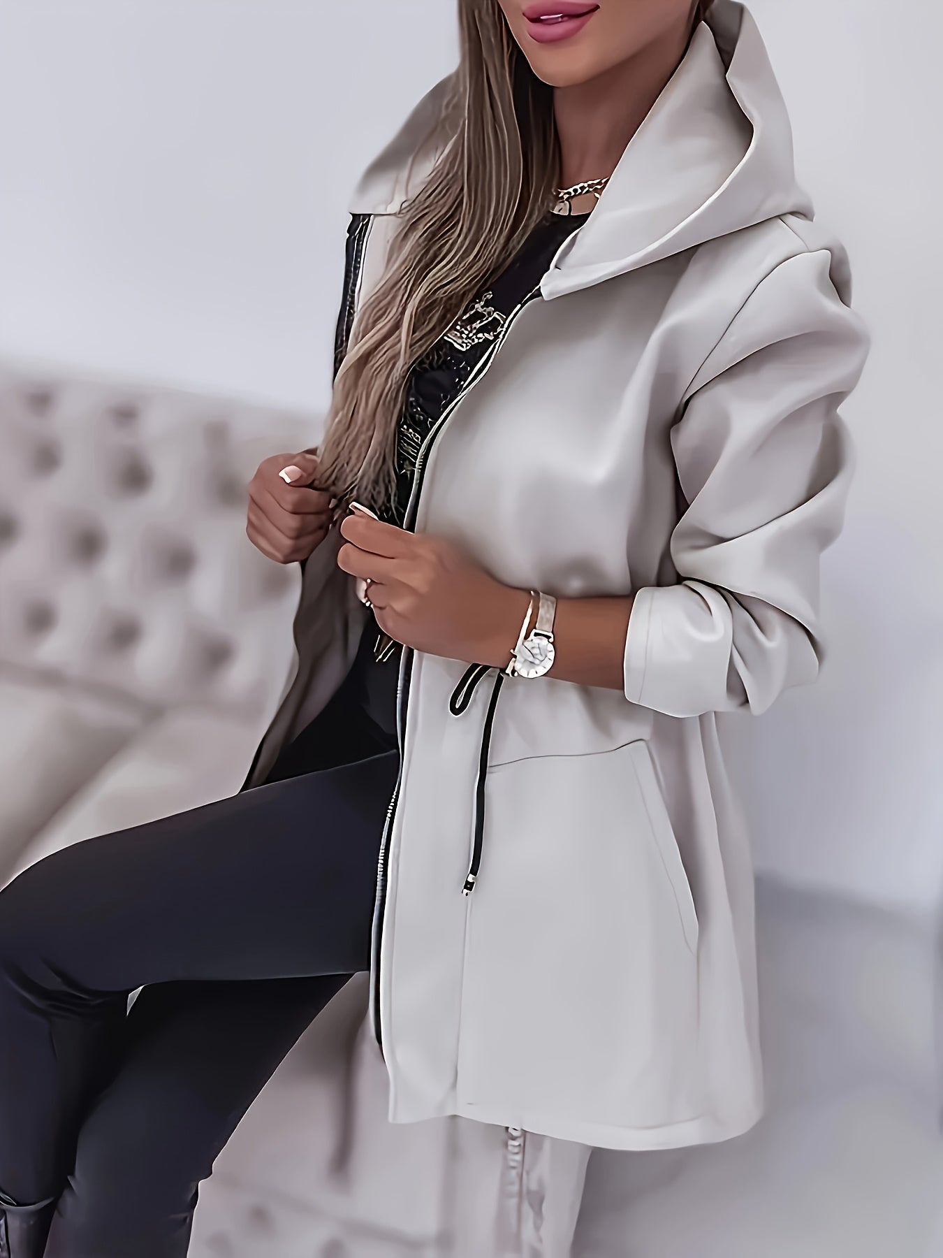Valentina™ | Zip-Front Drawstring-Waist Hooded Parka Coat
