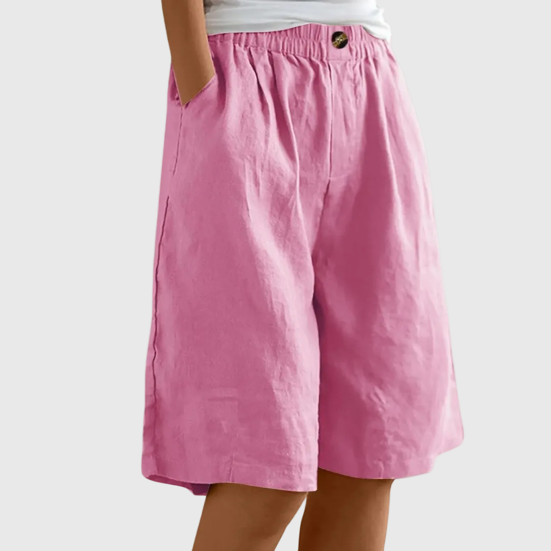 Elastic-Waist Casual Linen Bermuda Shorts