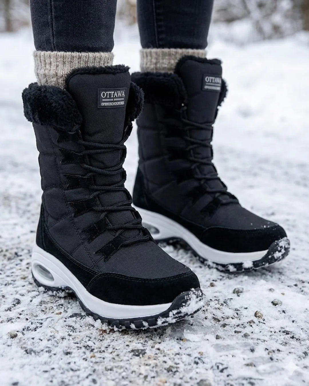 Cecilia™ | Faux-fur cuff lace-up mid-calf snow boots