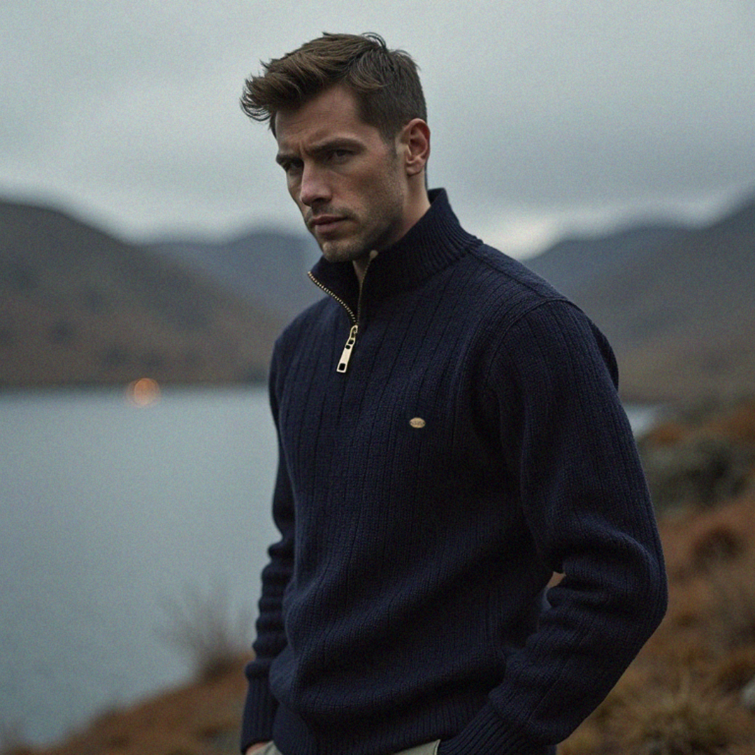 James™ | Ribbed Half-Zip Mock-Neck Sweater