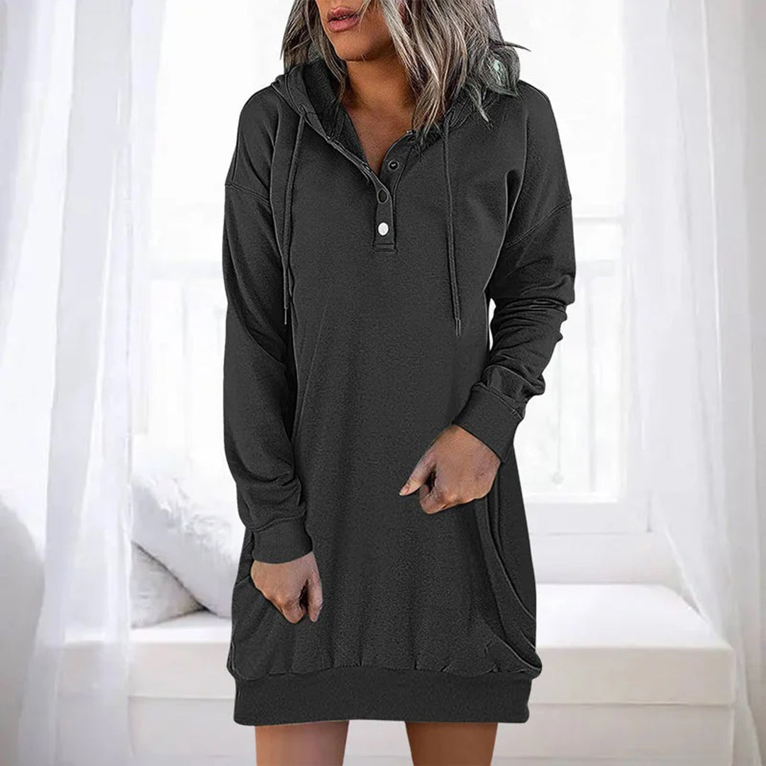 Fiorenza™ | Hooded Henley sweatshirt dress