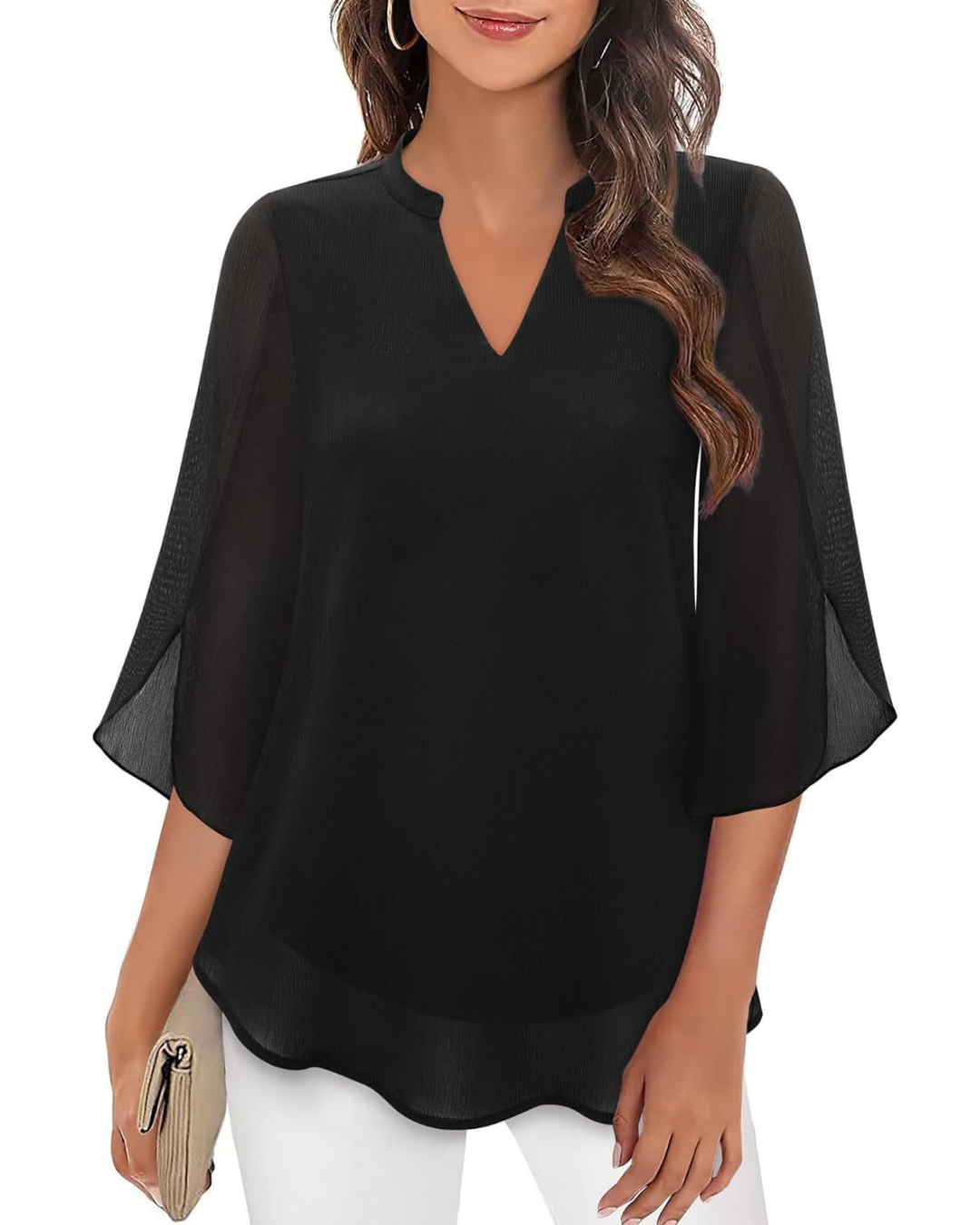 V-Neck Chiffon Casual Flowy Blouse