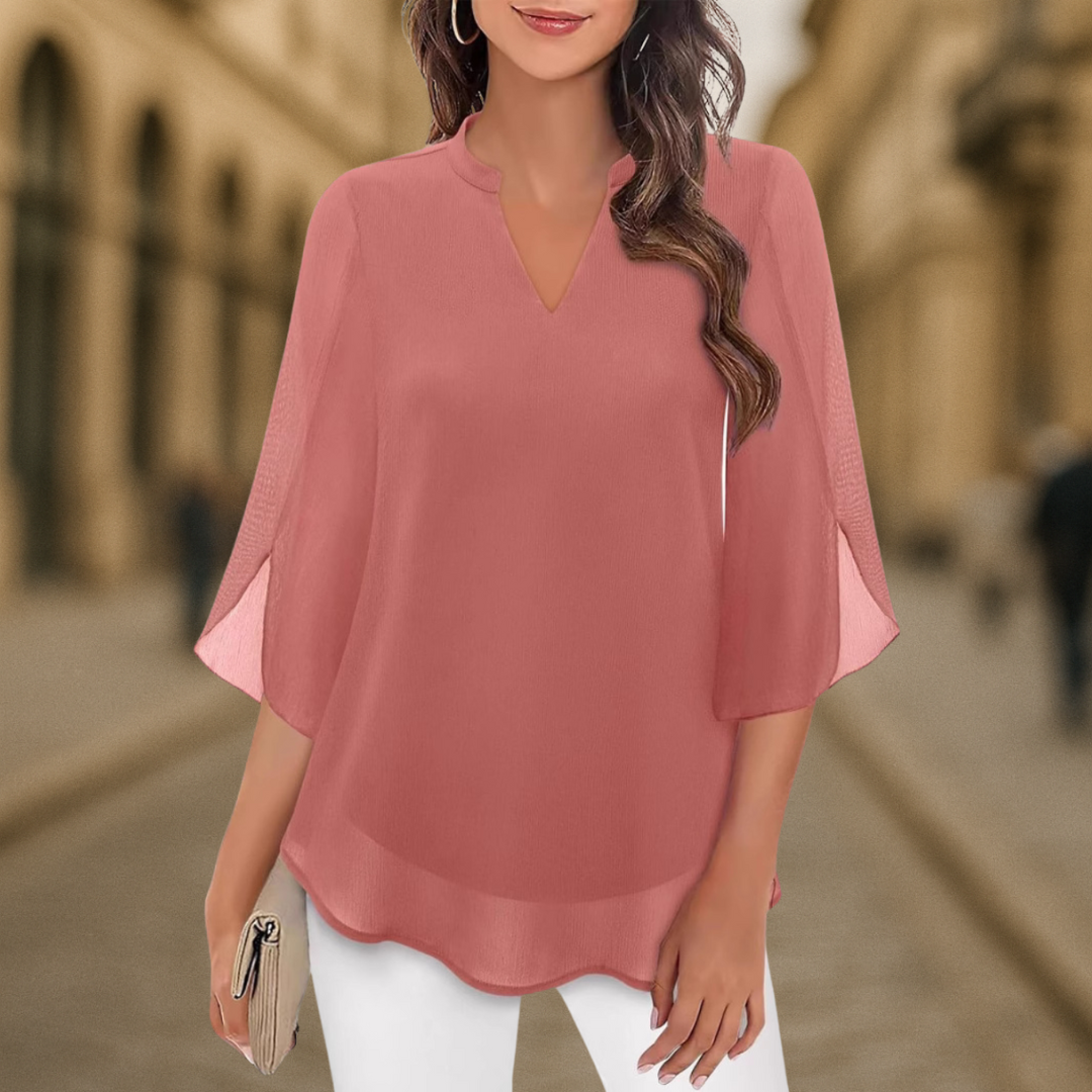 V-Neck Chiffon Casual Flowy Blouse