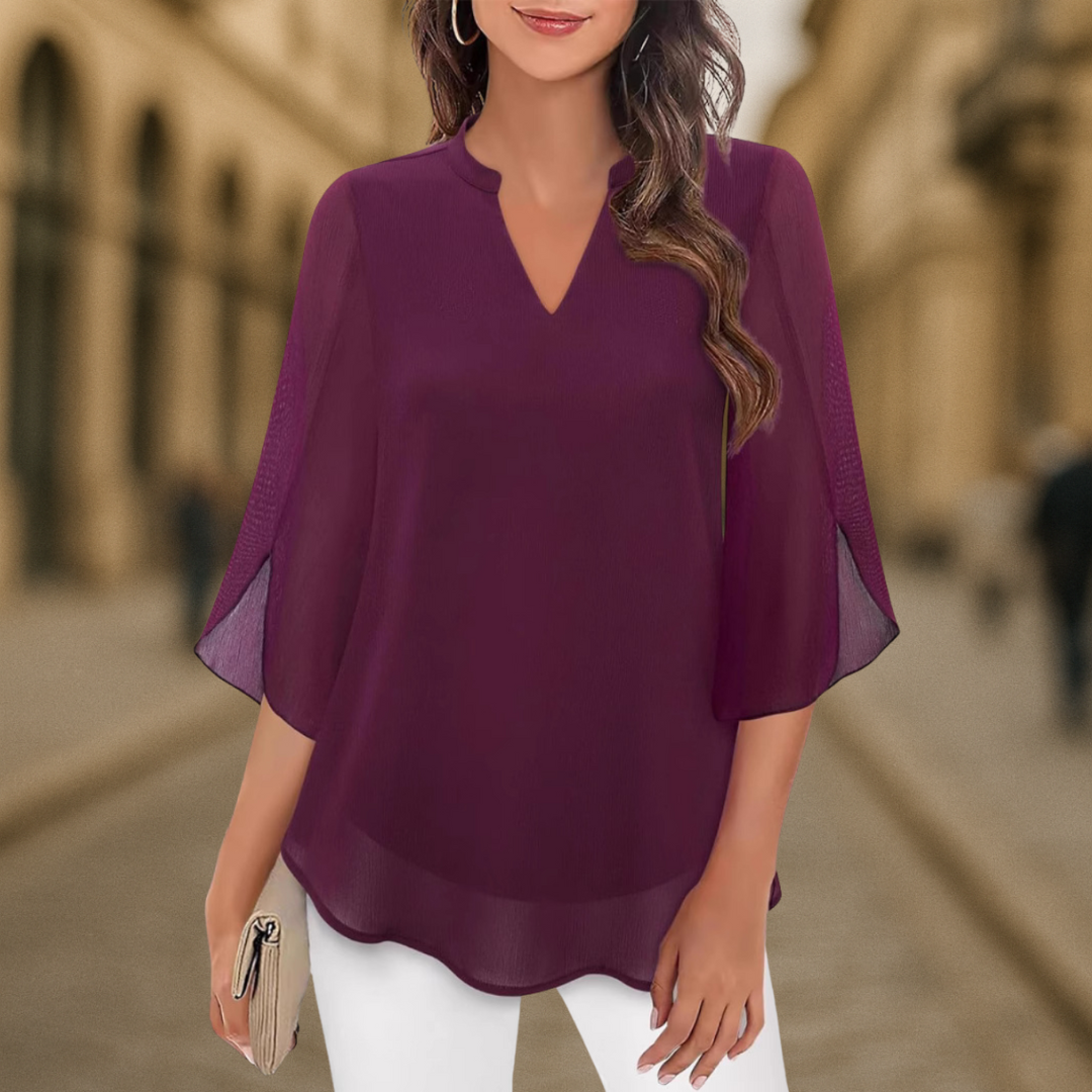 V-Neck Chiffon Casual Flowy Blouse