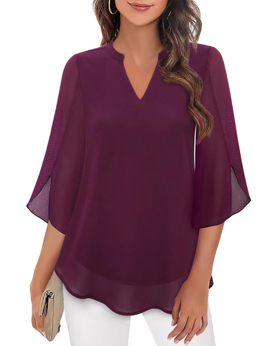 V-Neck Chiffon Casual Flowy Blouse