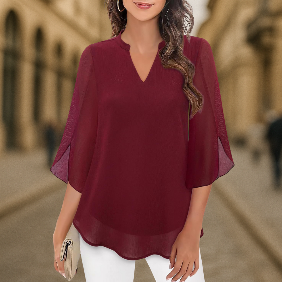 V-Neck Chiffon Casual Flowy Blouse