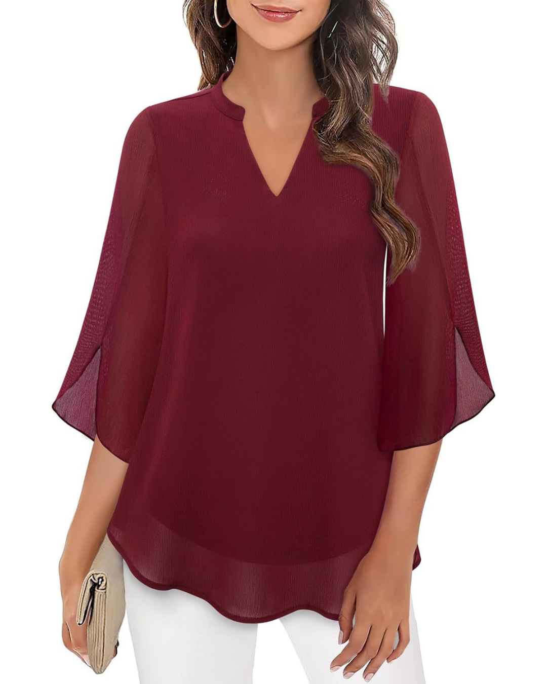 V-Neck Chiffon Casual Flowy Blouse