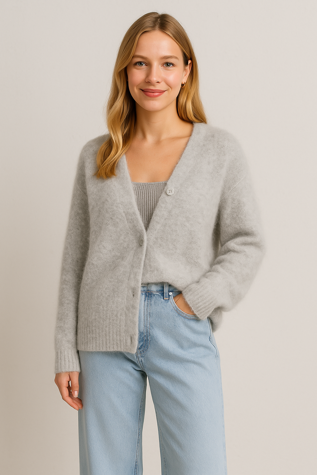 Fortunata™ | Fluffy V-neck button cardigan