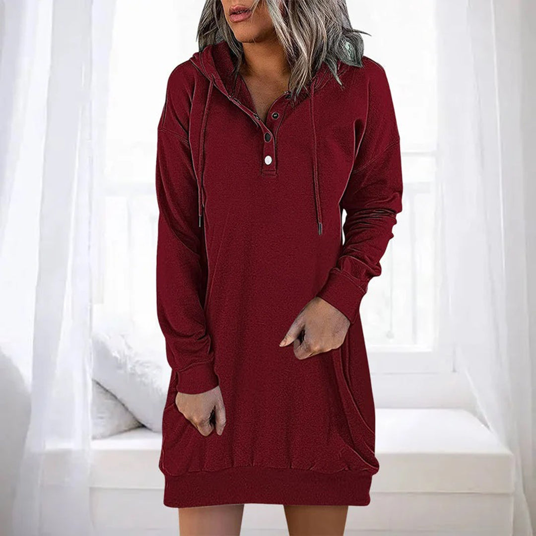 Fiorenza™ | Hooded Henley sweatshirt dress