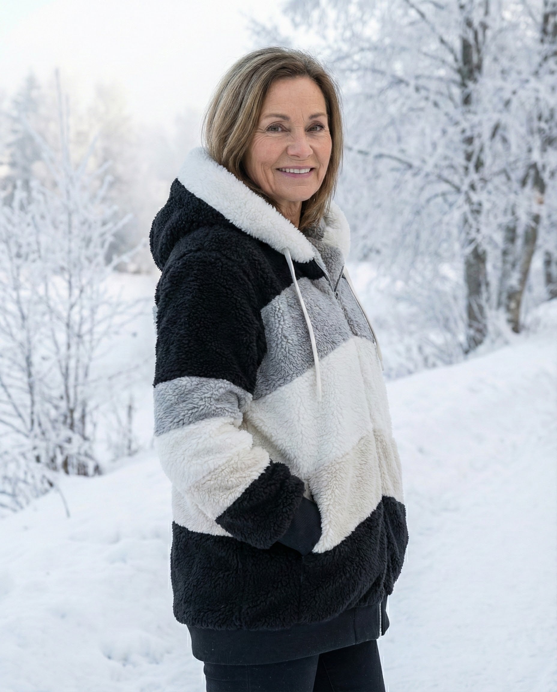 Cassandra™ | Hooded zip-front colorblock sherpa jacket