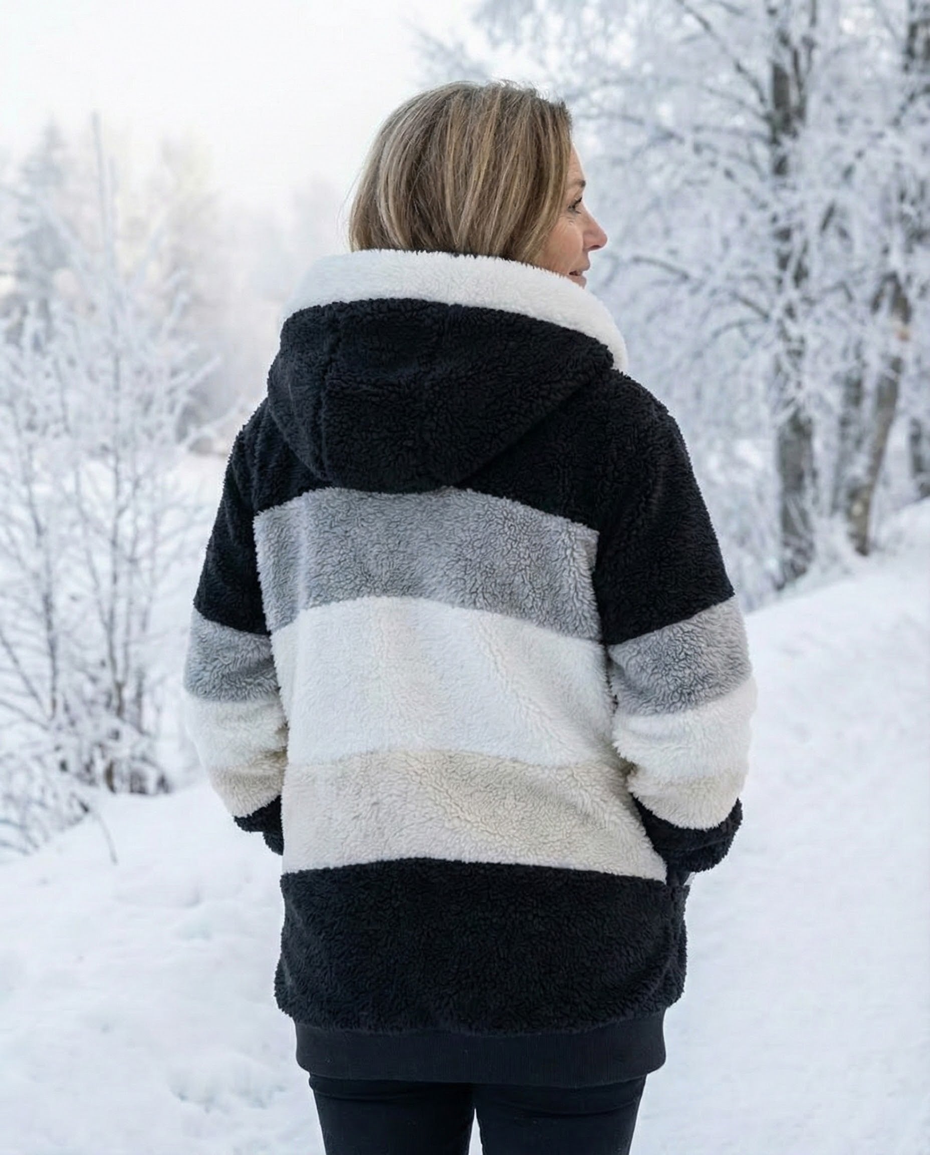 Cassandra™ | Hooded zip-front colorblock sherpa jacket