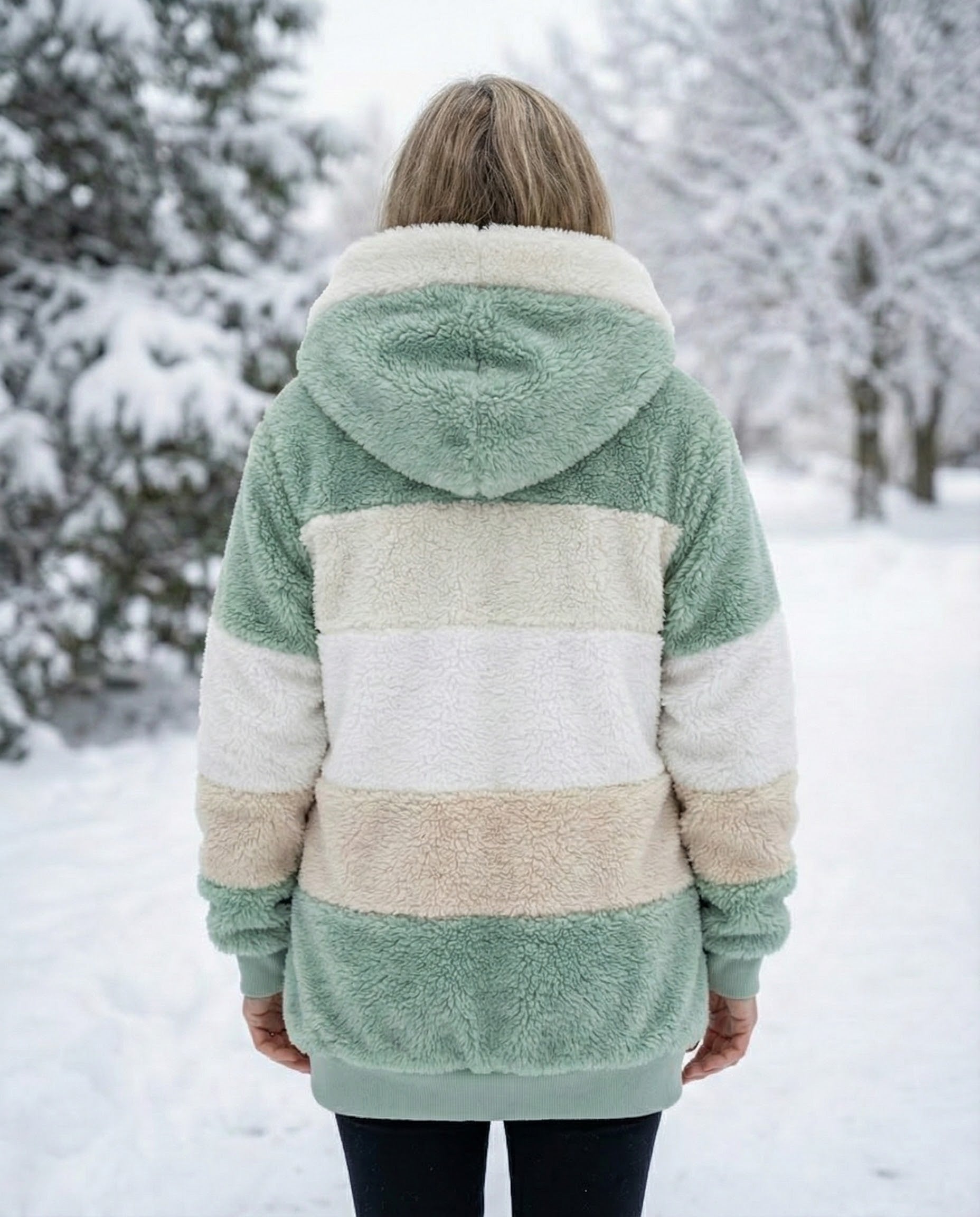 Cassandra™ | Hooded zip-front colorblock sherpa jacket