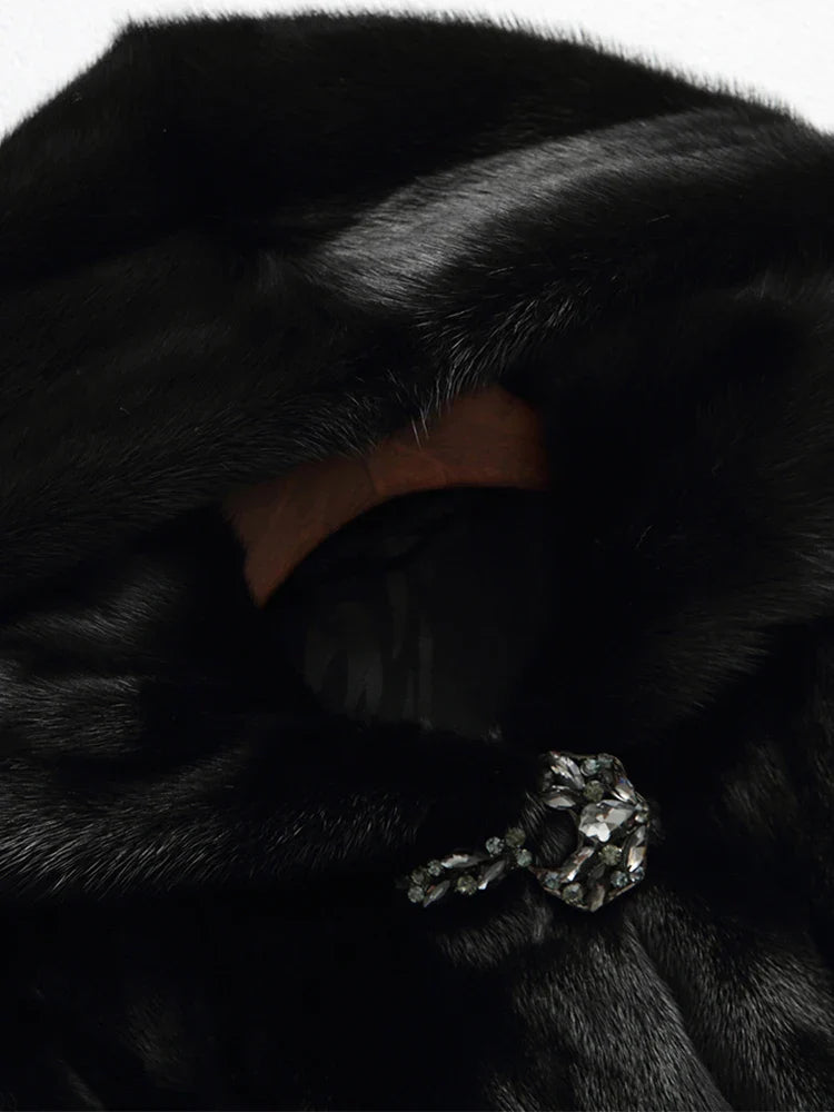 Eudora™ | Black hooded fur swing coat