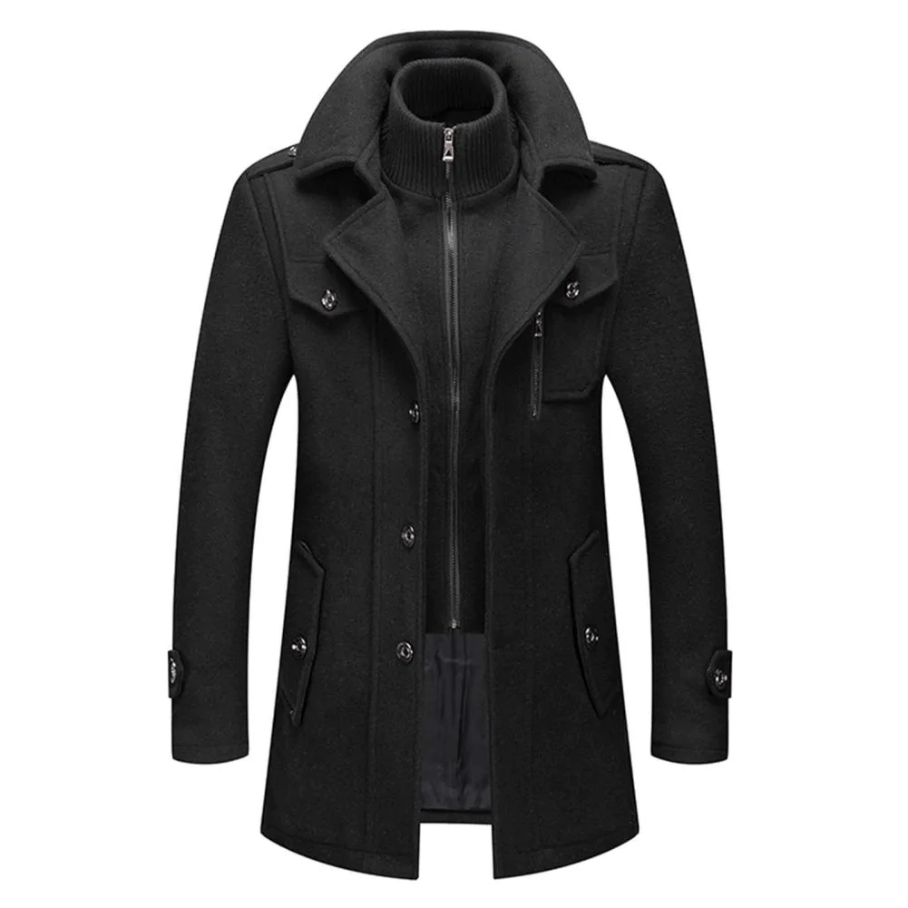 Zack™ | Wool-blend military coat with zip-in stand collar