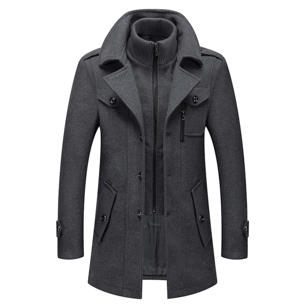 Zack™ | Wool-blend military coat with zip-in stand collar