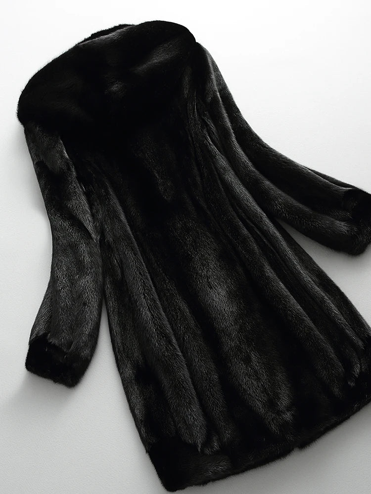 Eudora™ | Black hooded fur swing coat