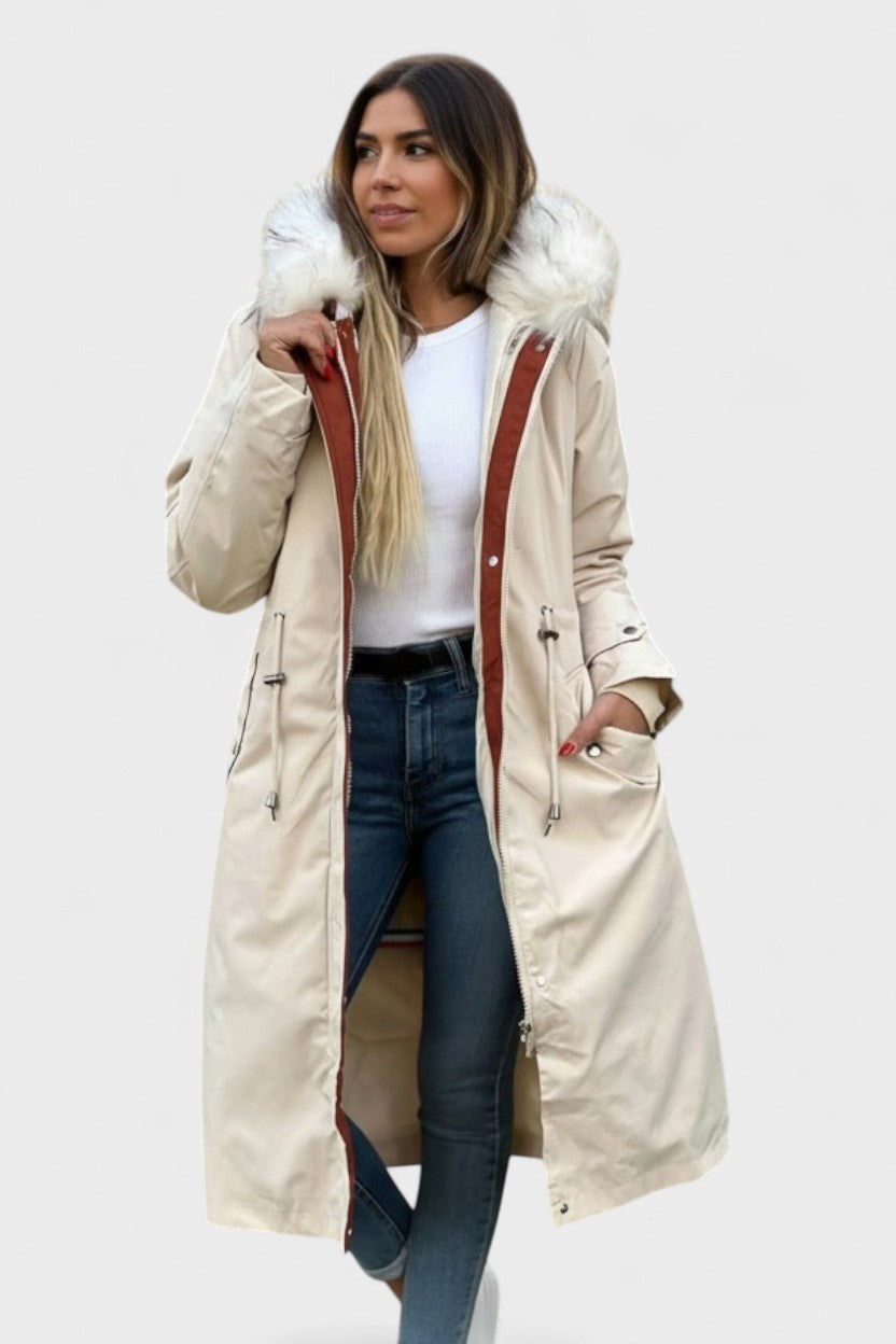 Diora™ | Faux-Fur Hood Drawstring-Waist Anorak Coat
