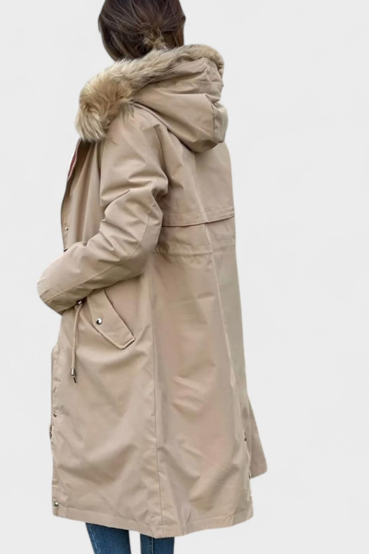 Diora™ | Faux-Fur Hood Drawstring-Waist Anorak Coat