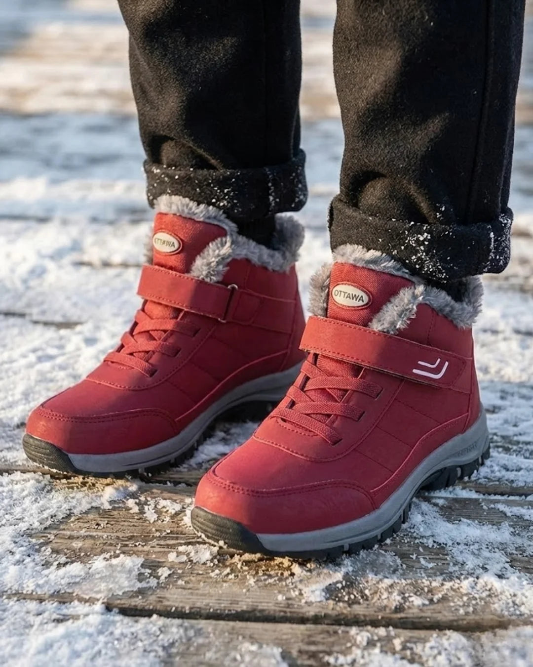 Montya™ | Plush-lined hook-and-loop lace-up ankle snow boots