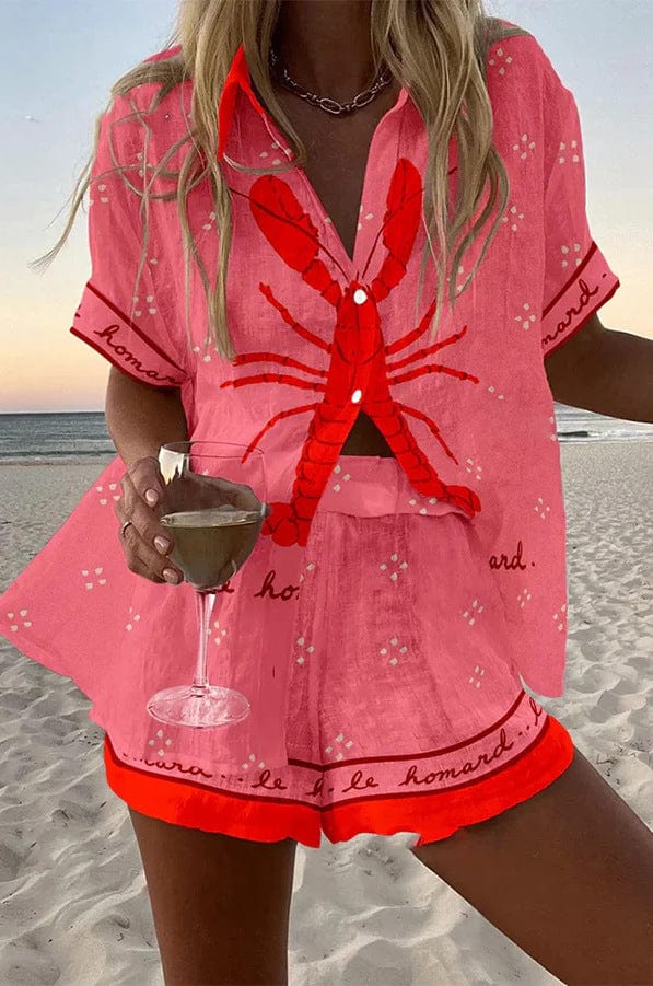Nautical Lobster Print Resort Short Set